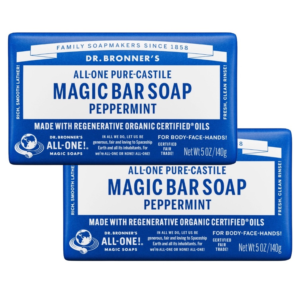 $11❤️‍🔥 Dr. Bronner’s Castile Magic Bar Soap Peppermint NEW 2 PACK
